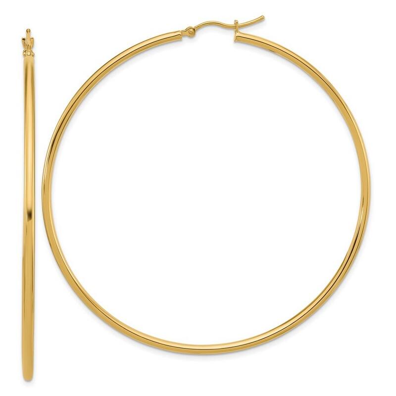 Curata 10k Yellow Gold 2mm Polished Lightweight Tube Hoop Earrings