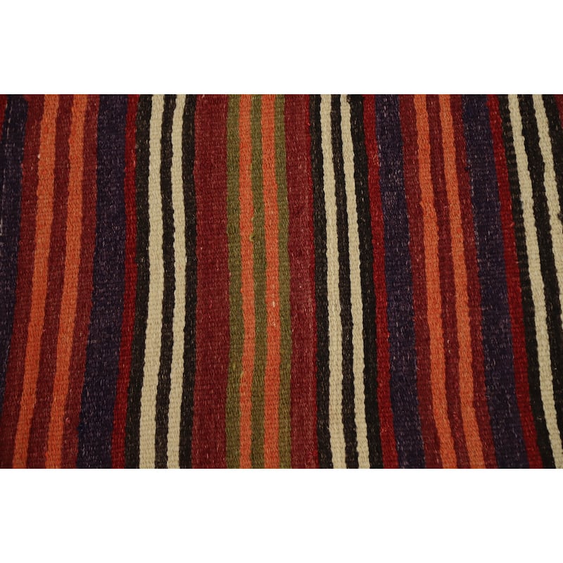 Hand Woven Oriental 100% Wool Carpet Southwestern Geometric Multi-Colored Kilim Area Rug - 11' 2'' X 4' 8''