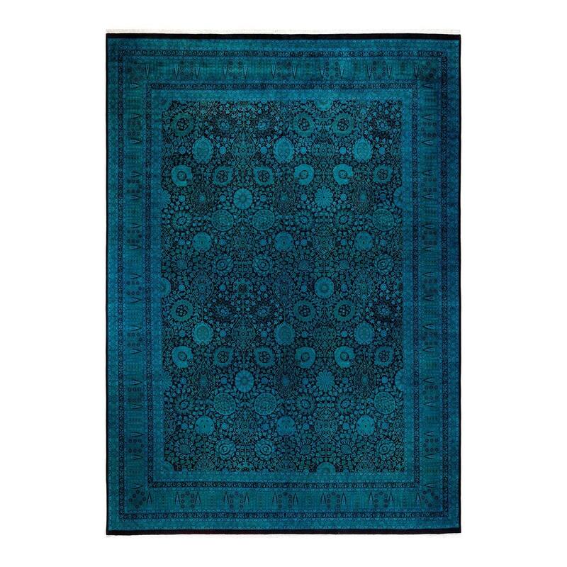 Overton Hand Knotted Wool Vintage Inspired Modern Contemporary Overdyed Blue Area Rug - 10' 1" x 13' 10"