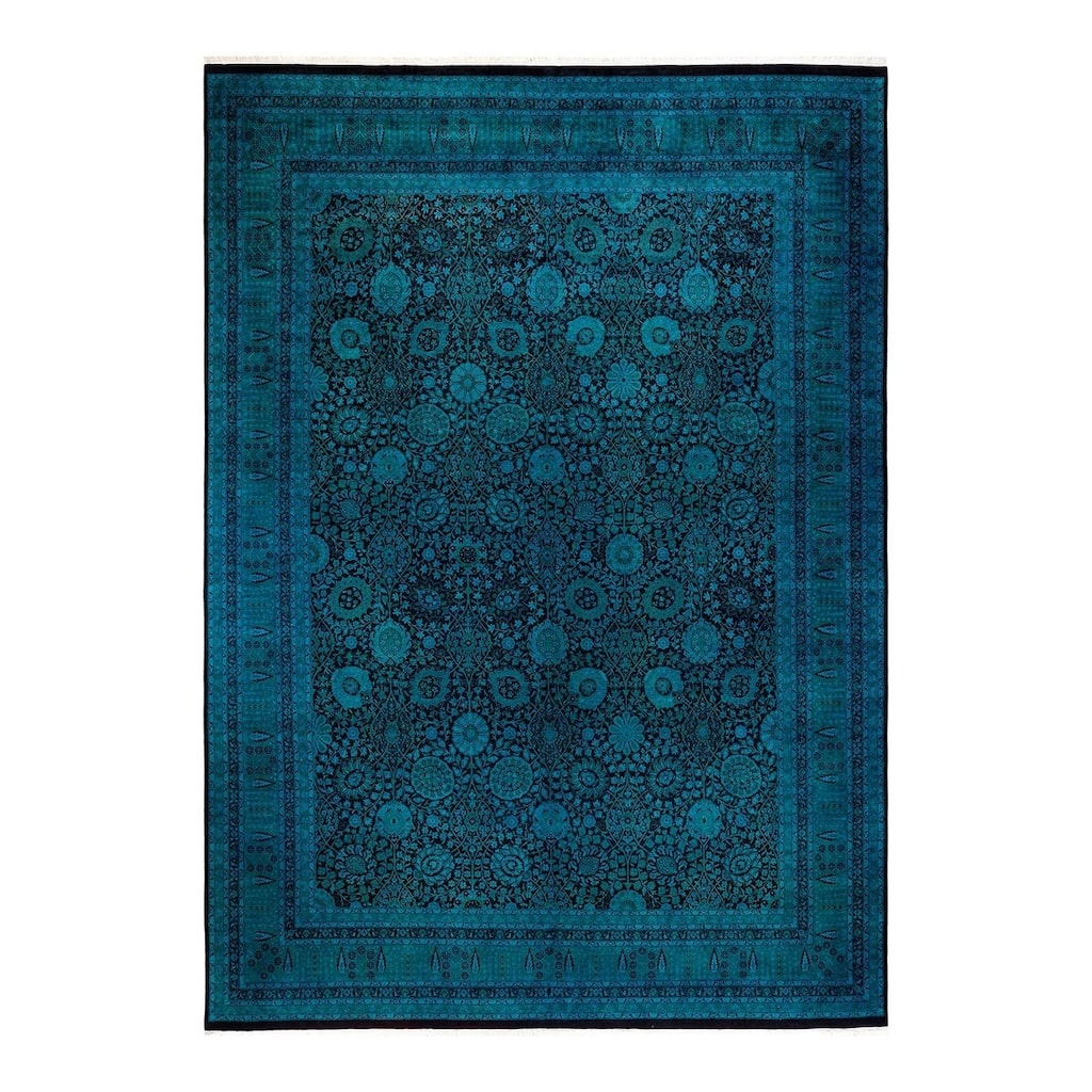 Overton Hand Knotted Wool Vintage Inspired Modern Contemporary Overdyed Blue Area Rug - 10' 1" x 13' 10"