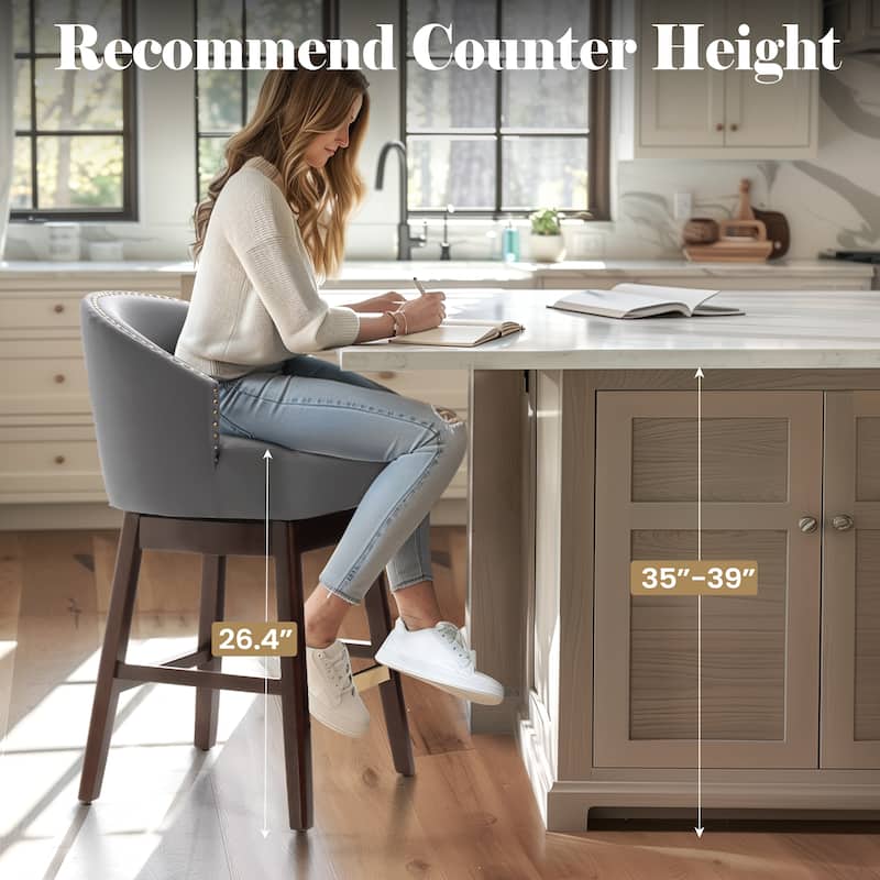 26.4"/31.9"H Height Upholstered Solid Wood Swivel Bar Stools