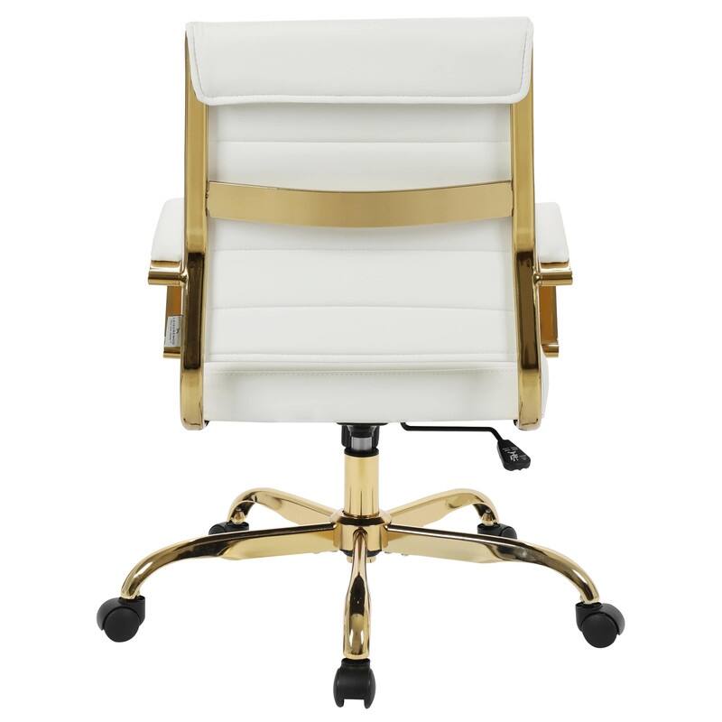 Benmar Mid-Back Leather Office Desk Chair in Gold Stainless Steel Frame Adjustable Height Tilt Lock 360 Swivel Ergonomic Chair