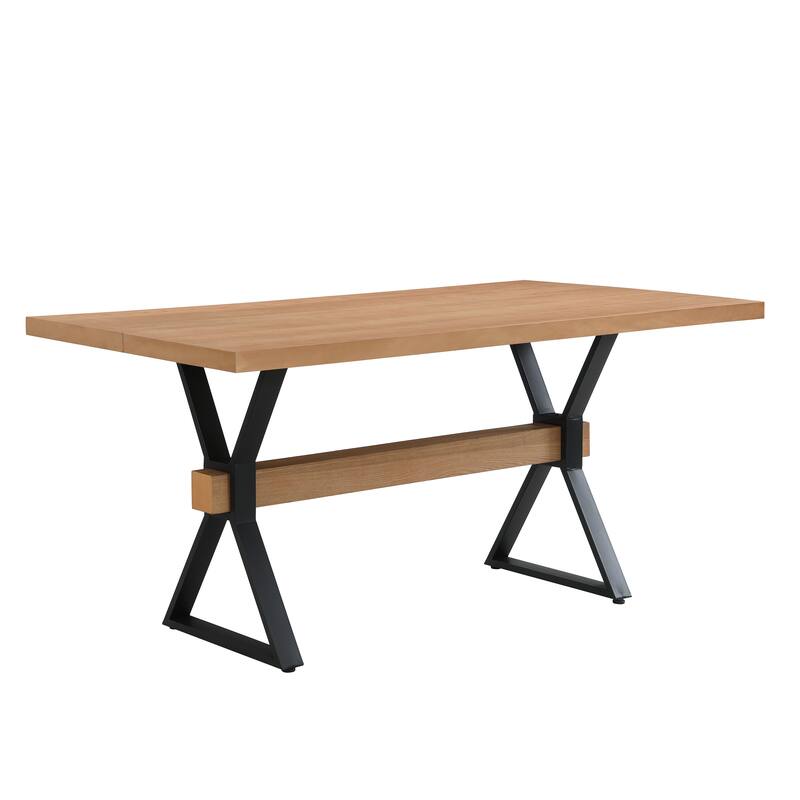 Farmhouse Design Rectangular Dining Table with X-Shaped Legs - Natural - Natural