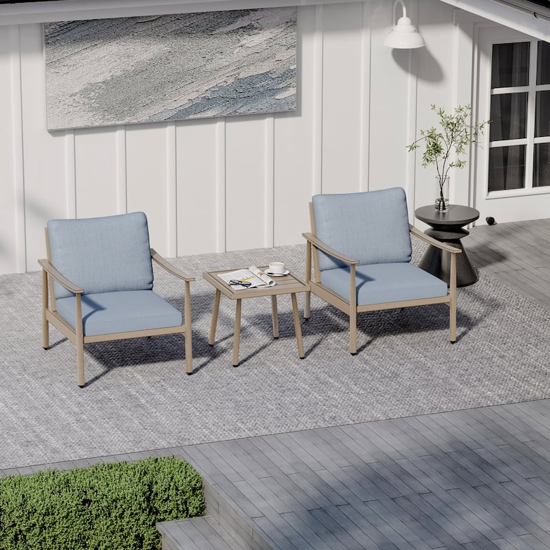 3-Piece Aluminum Patio Conversation Set with Webbing Chair Back and Cushions