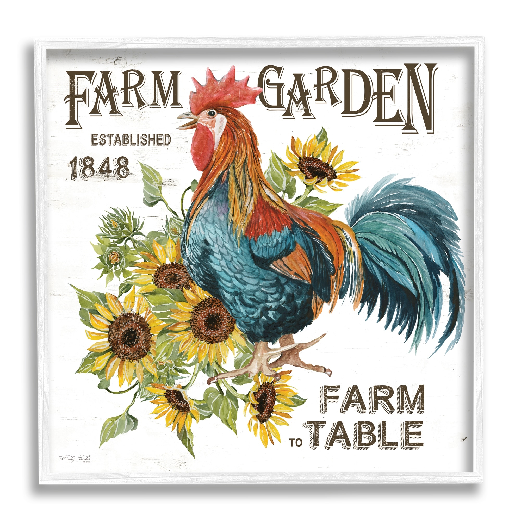 Stupell Farm to Table Rooster Framed Giclee Art Design by Cindy Jacobs