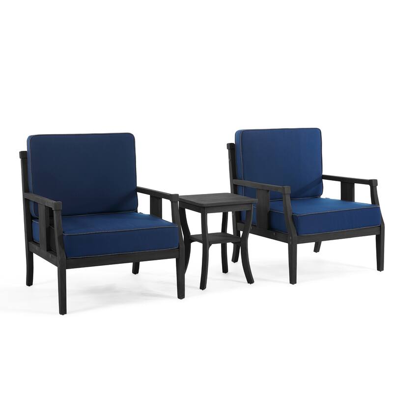 3-Piece Teak Wood Outdoor Armchair Set with Side Table, Cushions, Patio Seating Sets