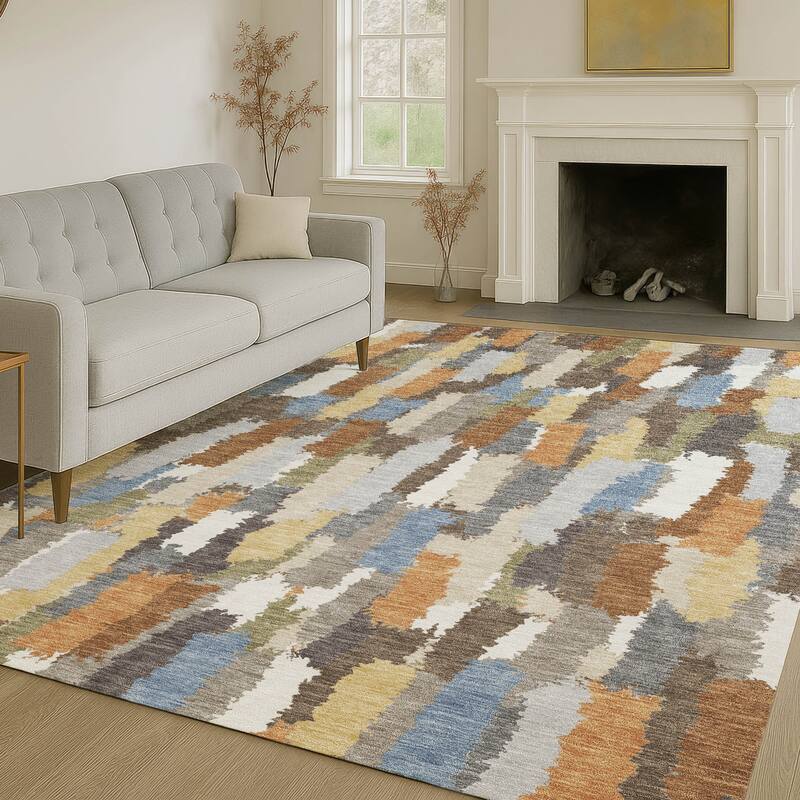 Machine Washable Indoor/ Outdoor Contemporary Stacks Chantille Rug