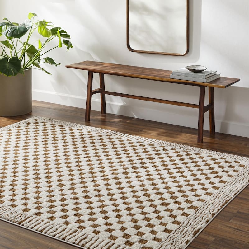 Livabliss Freud Art Deco Checkered Area Rug - 5' 3" x 7' - Burnt Umber/Cream