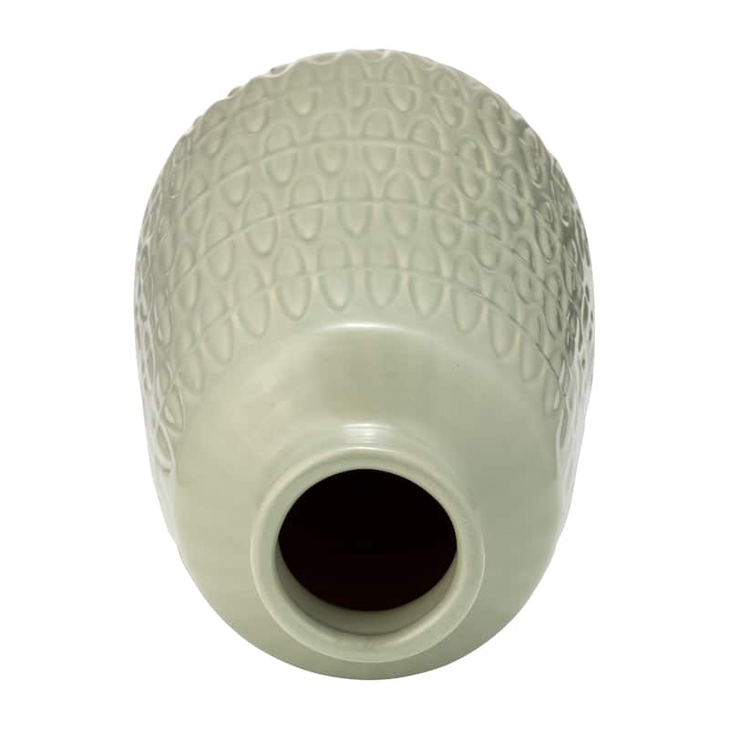 Sagebrook Home Ceramic Vase Carved Design Decorative Light Colored Table Vase for Home or Office Decor