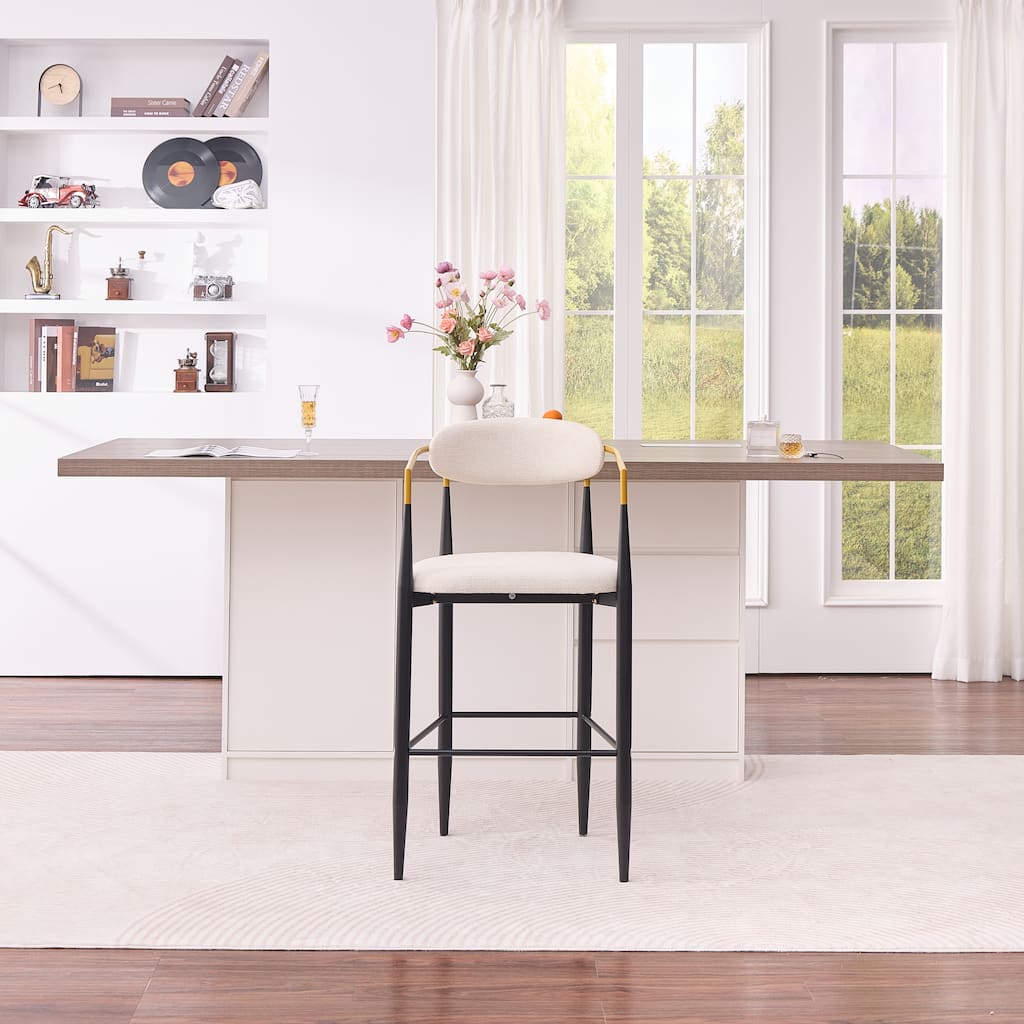 Modern Upholstered Bar Stool with Gold-Accented Armrests - 23" Seat Height,Ergonomic Design for Kitchen Island,2PCS/CTN