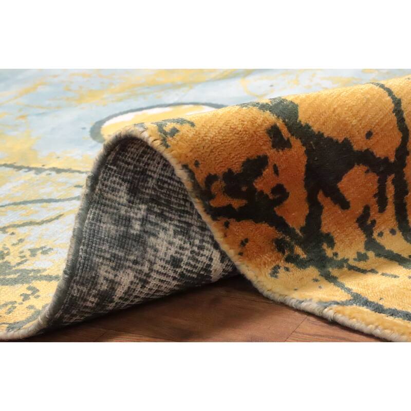 Hand Knotted Oriental Viscose Silk Carpet Modern Pictorial Oranges & Rust Abstract Area Rug - 7' 10'' X 5' 8''