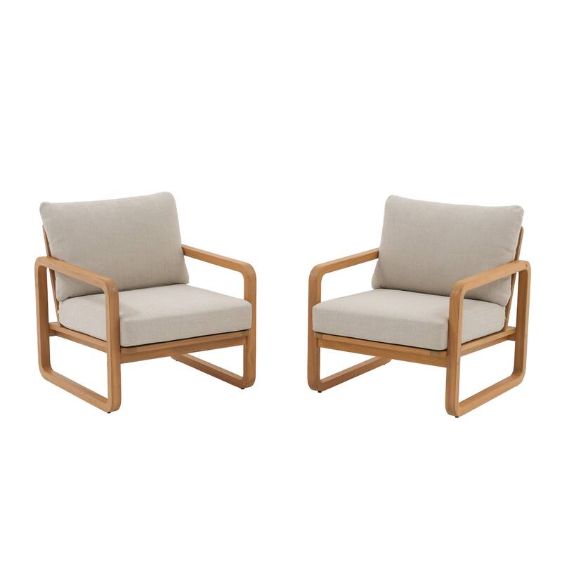 2-Piece Outdoor Chair Set with Thick Cushions in Acacia Wood