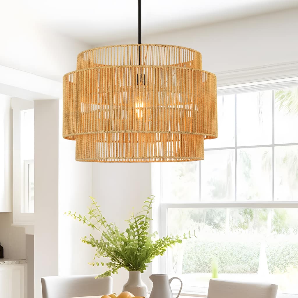 1-Light Rattan Chandelier Hand-Woven Pendant Light