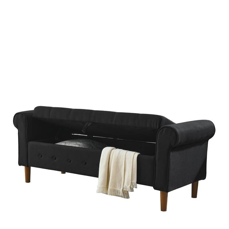 62" Bedroom Tufted Button Storage Bench, Window Bench, Rolled Arm Design for Bedroom, Living Room