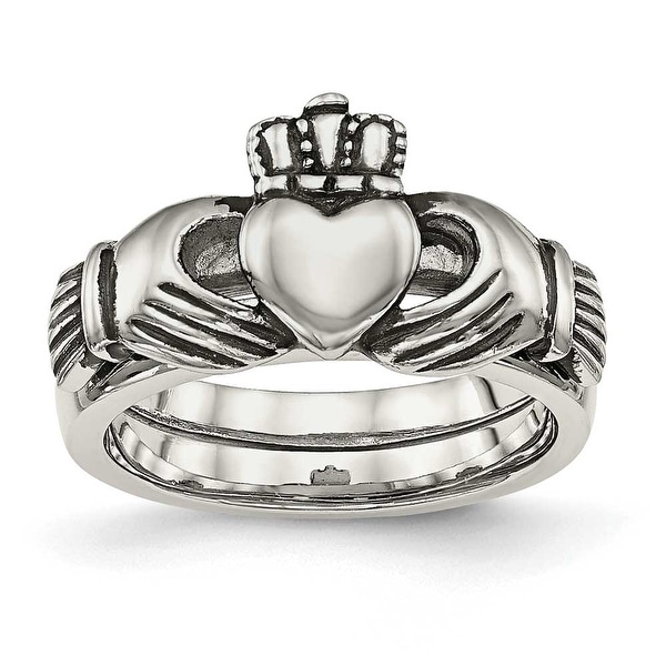 Stainless Steel Love, Loyalty, Friendship Claddagh Double Hinged Ring
