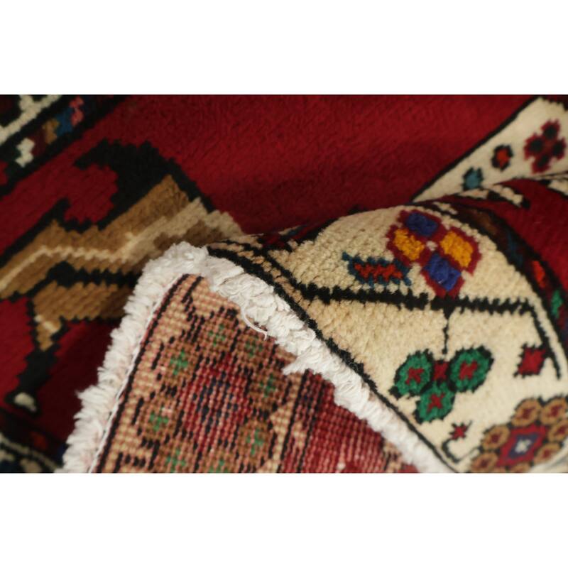 Hand Knotted Oriental 100% Wool Carpet Traditional Geometric Red Shiraz Area Rug - 5' 0'' X 3' 1''