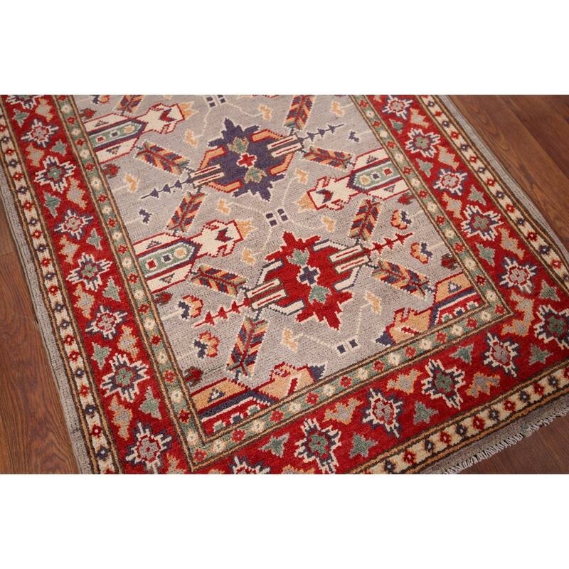 Beige Geometric Kazak Foyer Rug Handmade Wool Carpet - 2'9" x 4'2"