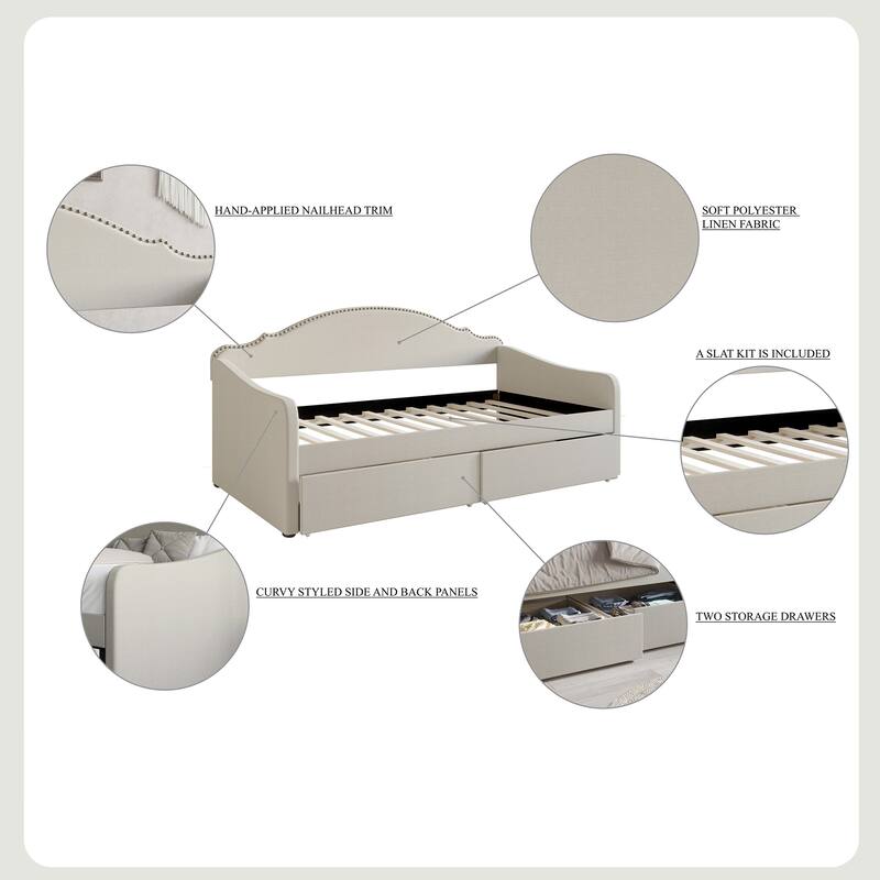 CraftPorch Twin Size Daybed In Linen With Storage