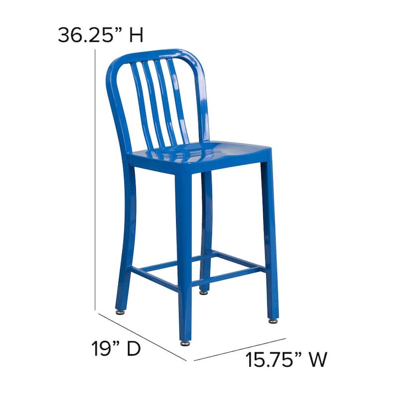 24'' High Metal Indoor-Outdoor Counter Height Stool with Vertical Slat Back