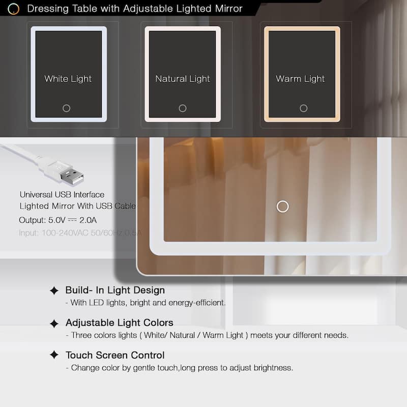 Makeup Vanity Desk with Large Drawers & Three Level Storage Dreeser, Vanitys/Vanities with 3 Lights Brightness Adjustable