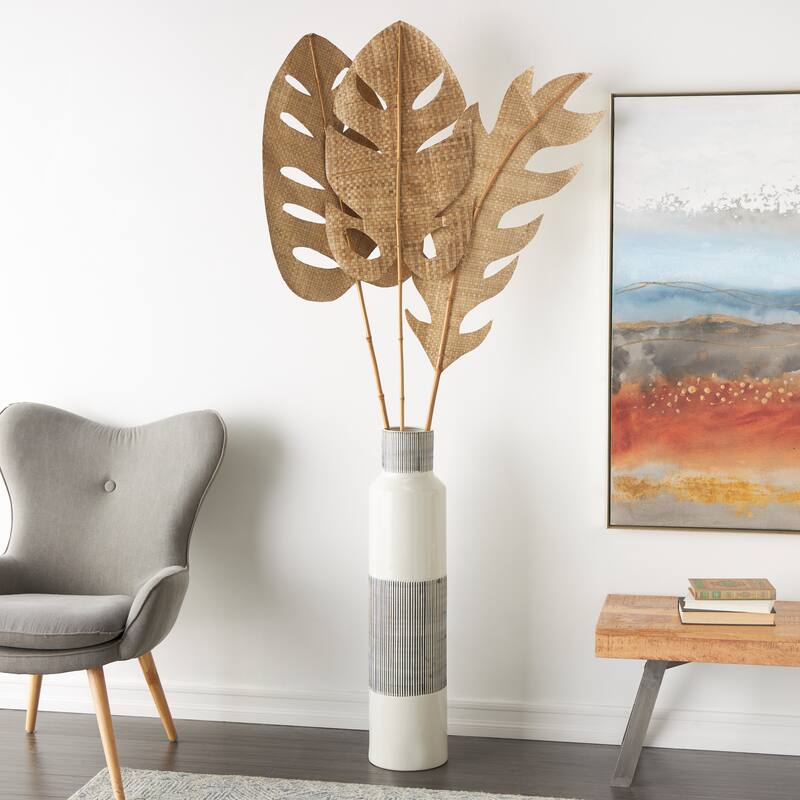 Light Brown Bamboo Wood Handmade Tall Woven Palm Leaf Leaf Home Decor Natural Foliage with Varying Shapes (Set of 3) - Light Brown