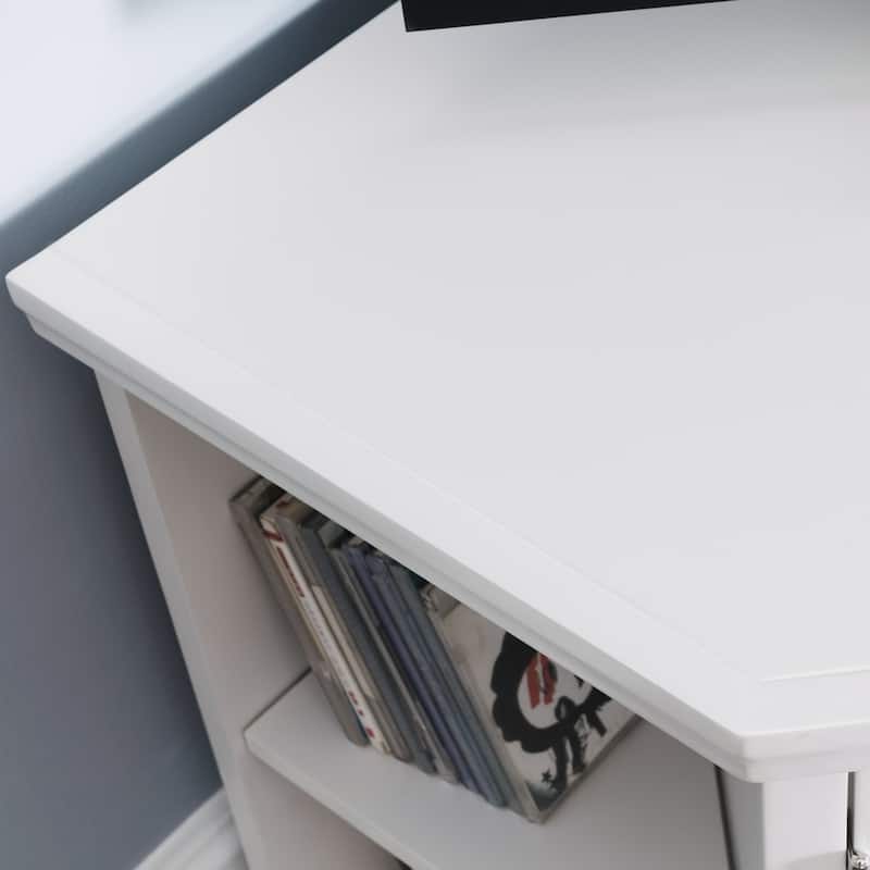 Leick Home Cottage White Corner TV Stand with Bookshelf Storage