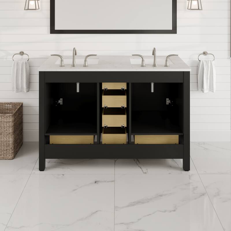 Eviva Aberdeen 48"W White SS Bath Vanity with Carrara Quartz Top