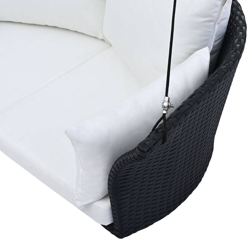 All-Weather Woven Swing Chair for Two, Outdoor Hanging Chair with Adjustable Ropes & Waterproof Cushions