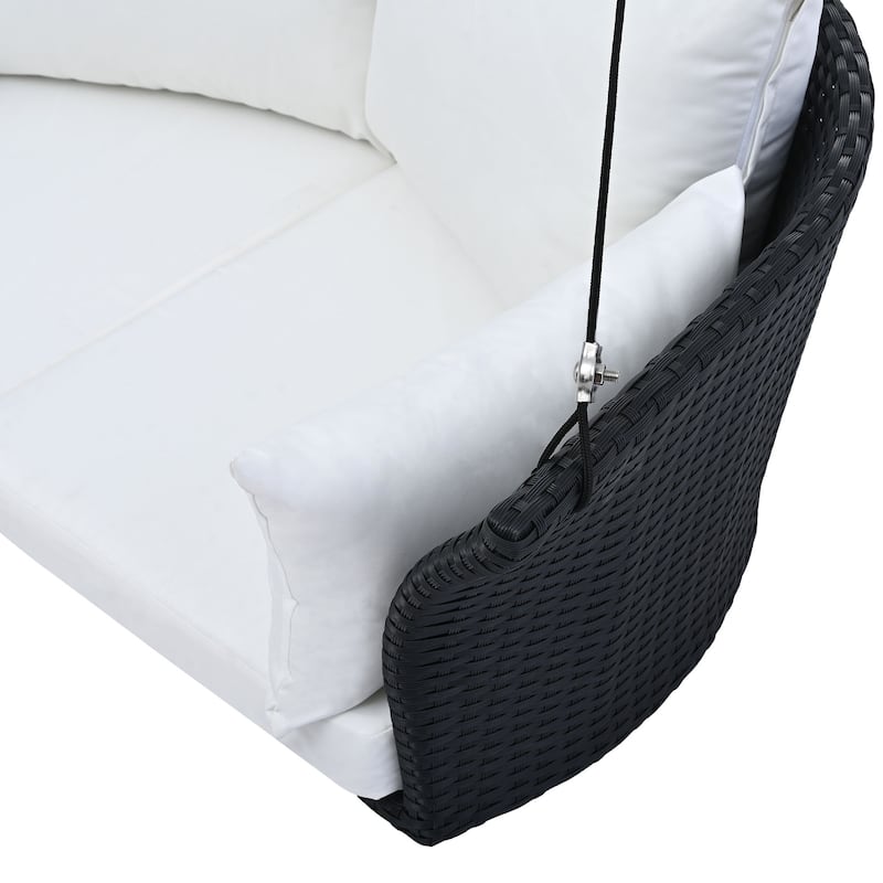 Hanging Chairs Rattan Woven Swing Sofa with Cushion & Adjustable Ropes