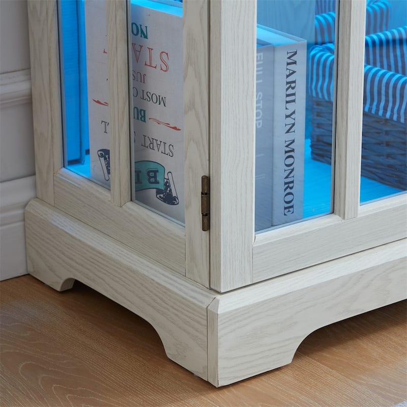 LED Antique Glass Curio Display Cabinet Showcase with 4 Lattice Doors