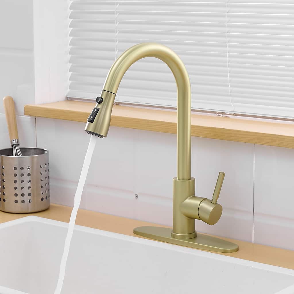 Single Handle Pull Down Kitchen Faucet with Deckplate