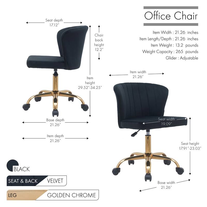 Porthos Home Rye Velvet Office Chair with Gold Chrome Legs