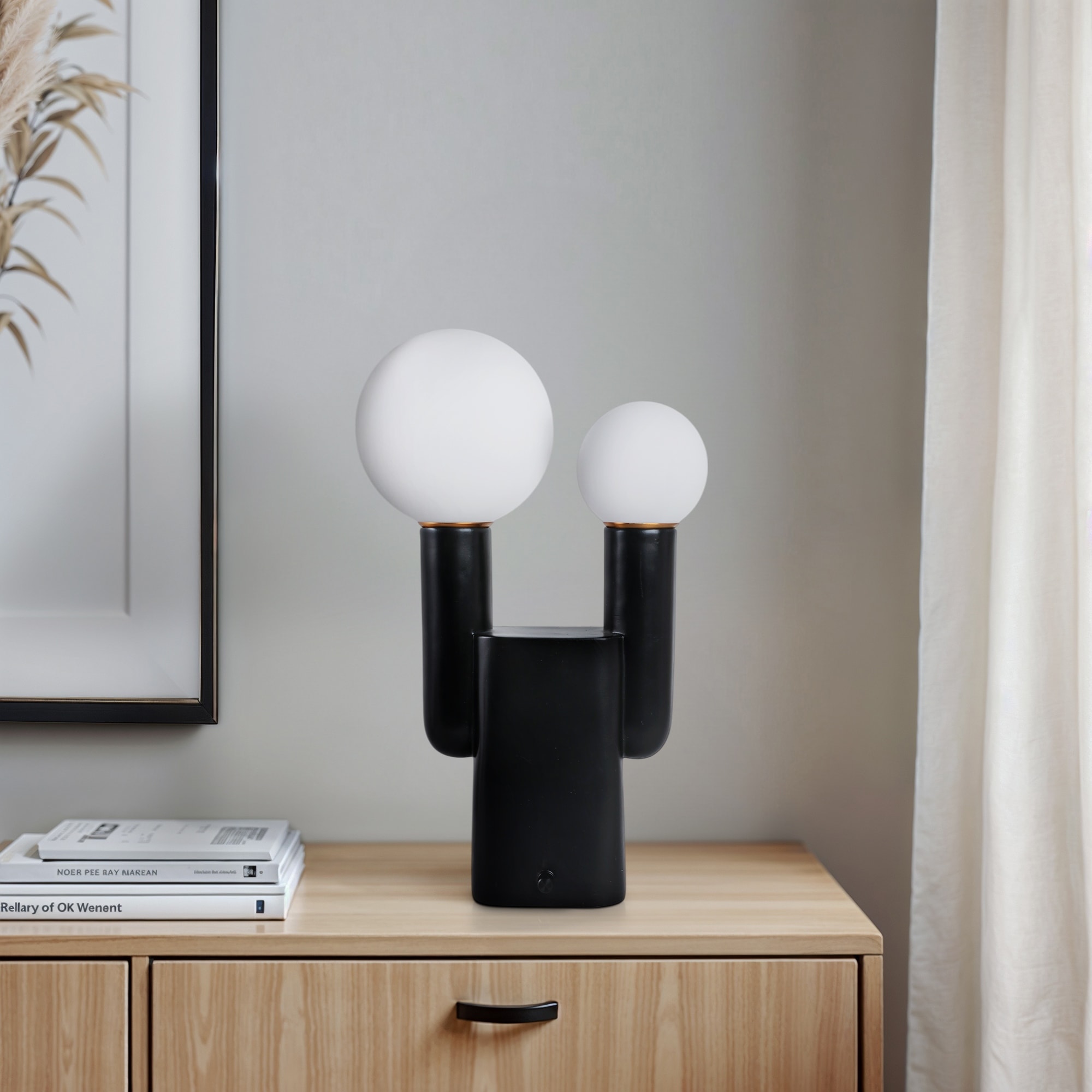 Metal Table Lamp Double Globe Sculptural Minimalist Modern Accent