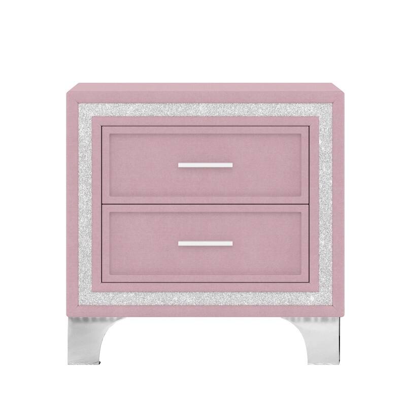 2-Drawer Nightstand with Metal Legs for Bedroom