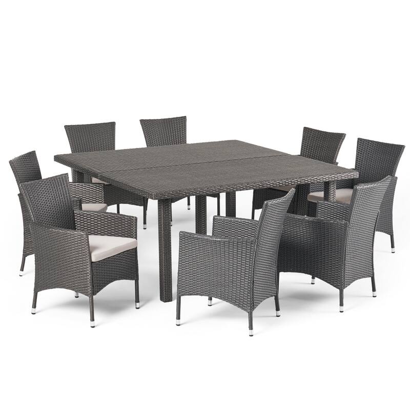 Aristo Outdoor 9-piece Square Wicker Dining Set with Cushions by Christopher Knight Home