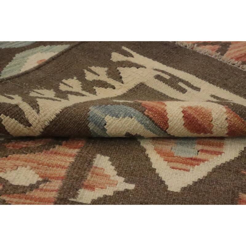 Hand Woven Oriental 100% Wool Carpet Southwestern Tribal Brown Kilim Area Rug - 9' 6'' X 6' 5''