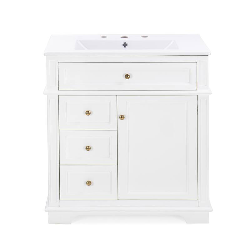 Modern 30-Inch Freestanding Vanity with Ceramic Sink, Soft-Closing Door, Drawers, and Painted Finish