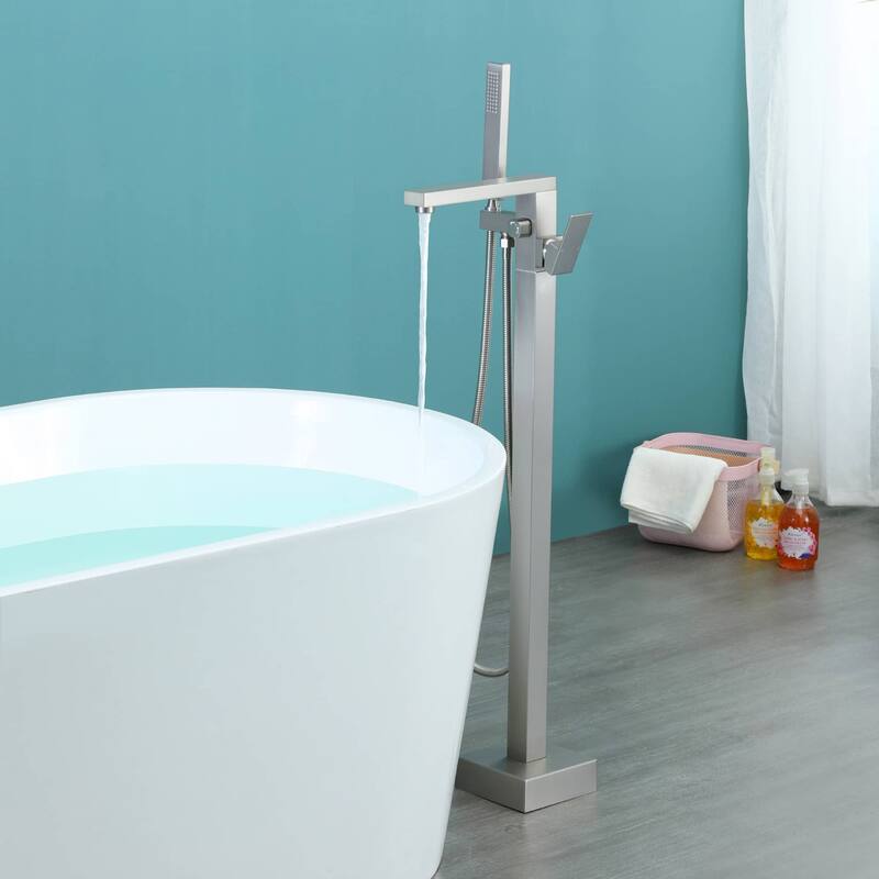 Freestanding Tub Faucets With Hand Shower Floor Mount Bathroom Bathtub Faucets Single Handle High Flow Tub Filler