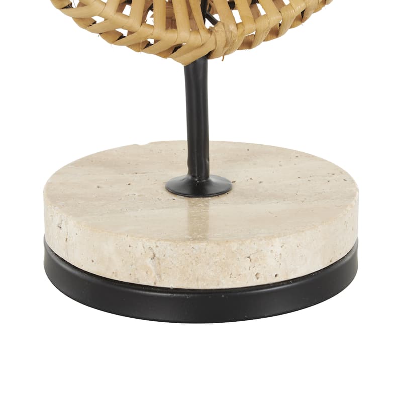 Brown Rattan Handmade Infinity Shaped Abstract Decorative Sculpture with White Marble Base