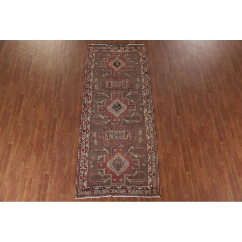 Hand Knotted Oriental 100% Wool Carpet Traditional Tribal Brown Ardebil Runner Rug - 10' 3'' X 4' 3''