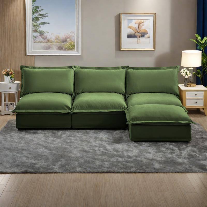 109.8" Chenille Modular Sectional with Reversible Ottoman and 3-Seater Armless Design & Free Combination