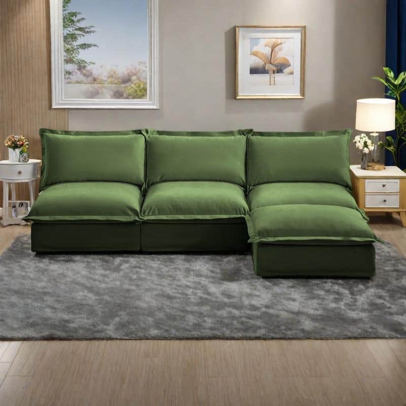 109.8" Chenille Modular Sectional with Reversible Ottoman and 3-Seater Armless Design & Free Combination
