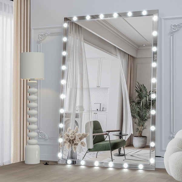 72 Inches Rectangular Framed Wall Mounted Hollywood LED Mirror in Silver 72 x 48