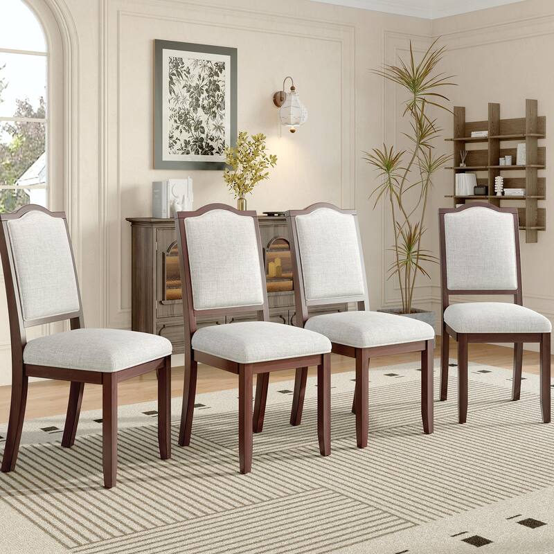 ​Mid-Century Modern Dining Chairs - Set of 4 - Linen Upholstery