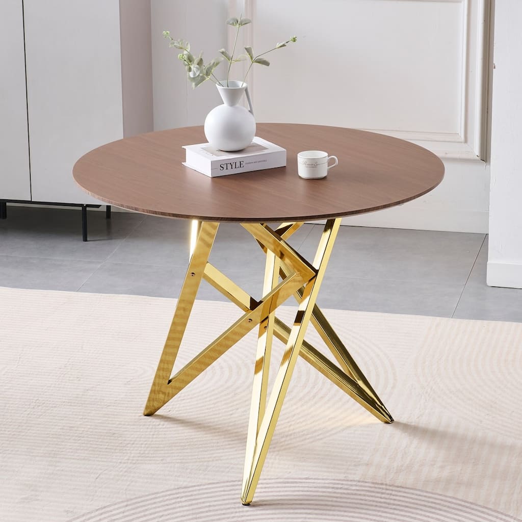37" Modern Round Dining Table with Triangular Metal Legs