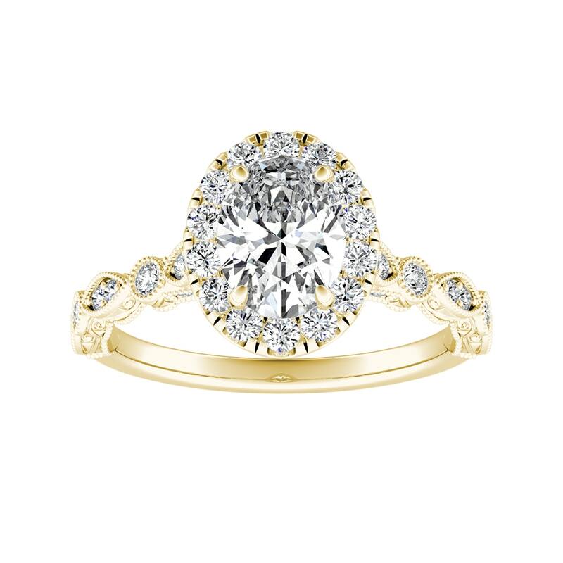Auriya 14k Gold Vintage Oval-cut 7/8ctw Halo Diamond Engagement Ring - Yellow - 5.5