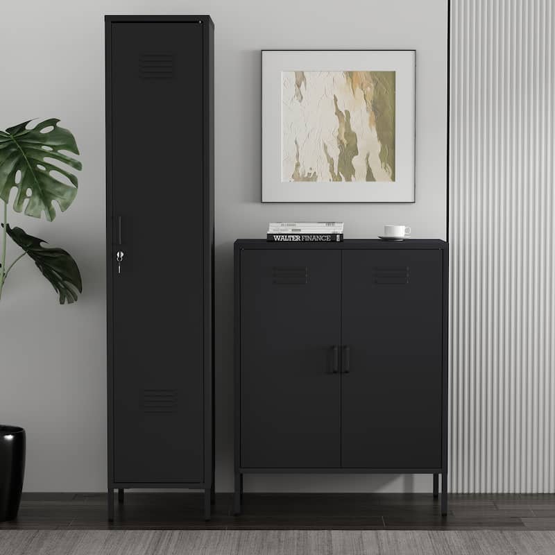 Manhattan Comfort Naomi 2-Piece Metal Storage Cabinets - Black