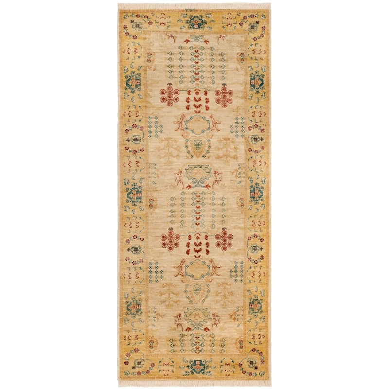 SAFAVIEH Couture Hand-knotted Peshawar Itsuki Traditional Oriental Vegetable Dye - 3' x 10' - Ivory/Gold - Runner