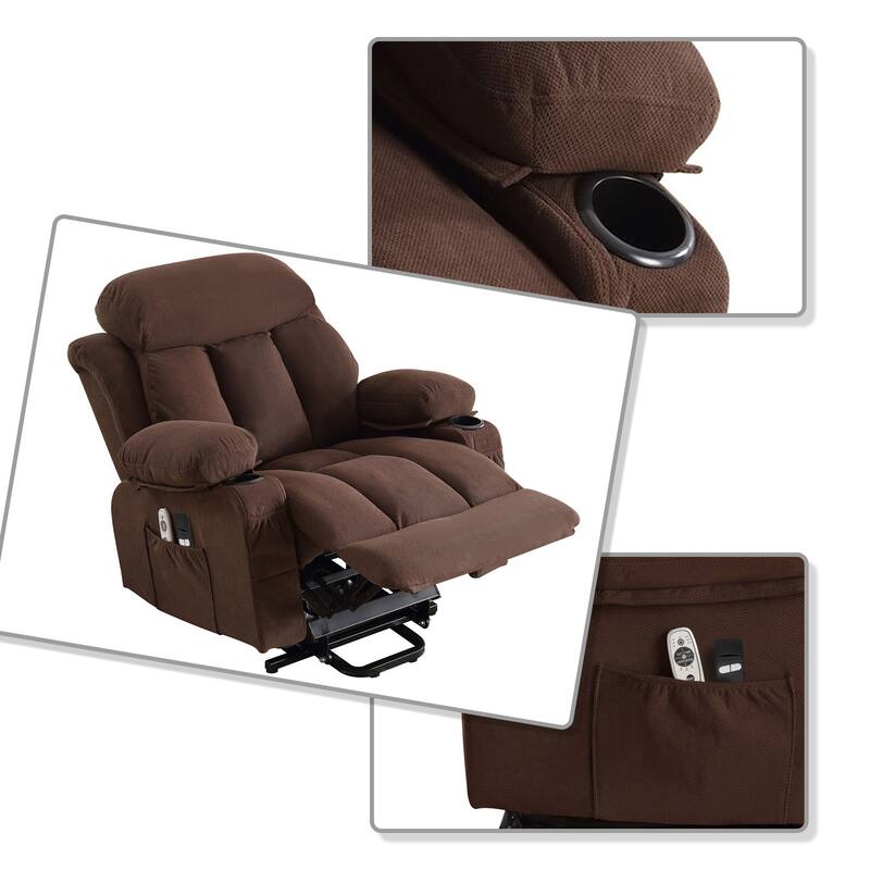 Modern Classic Massage and Heating Function Velvet Upholstered Leisure Recliner with Lift Base