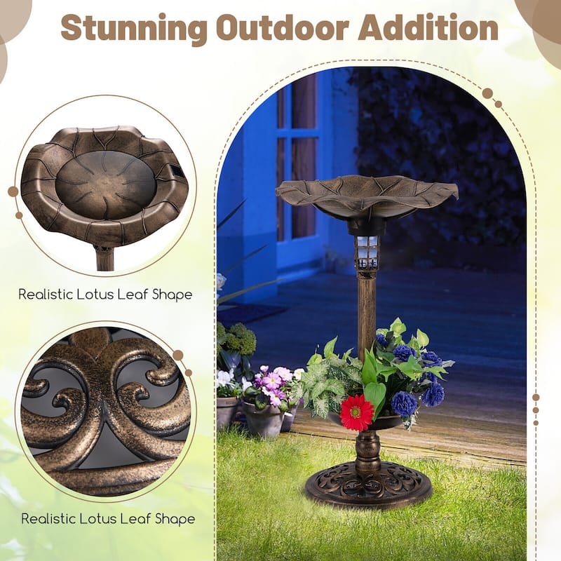 Gymax Solar Bird Bath Standing Pedestal Birdbath & Feeder Combo w/